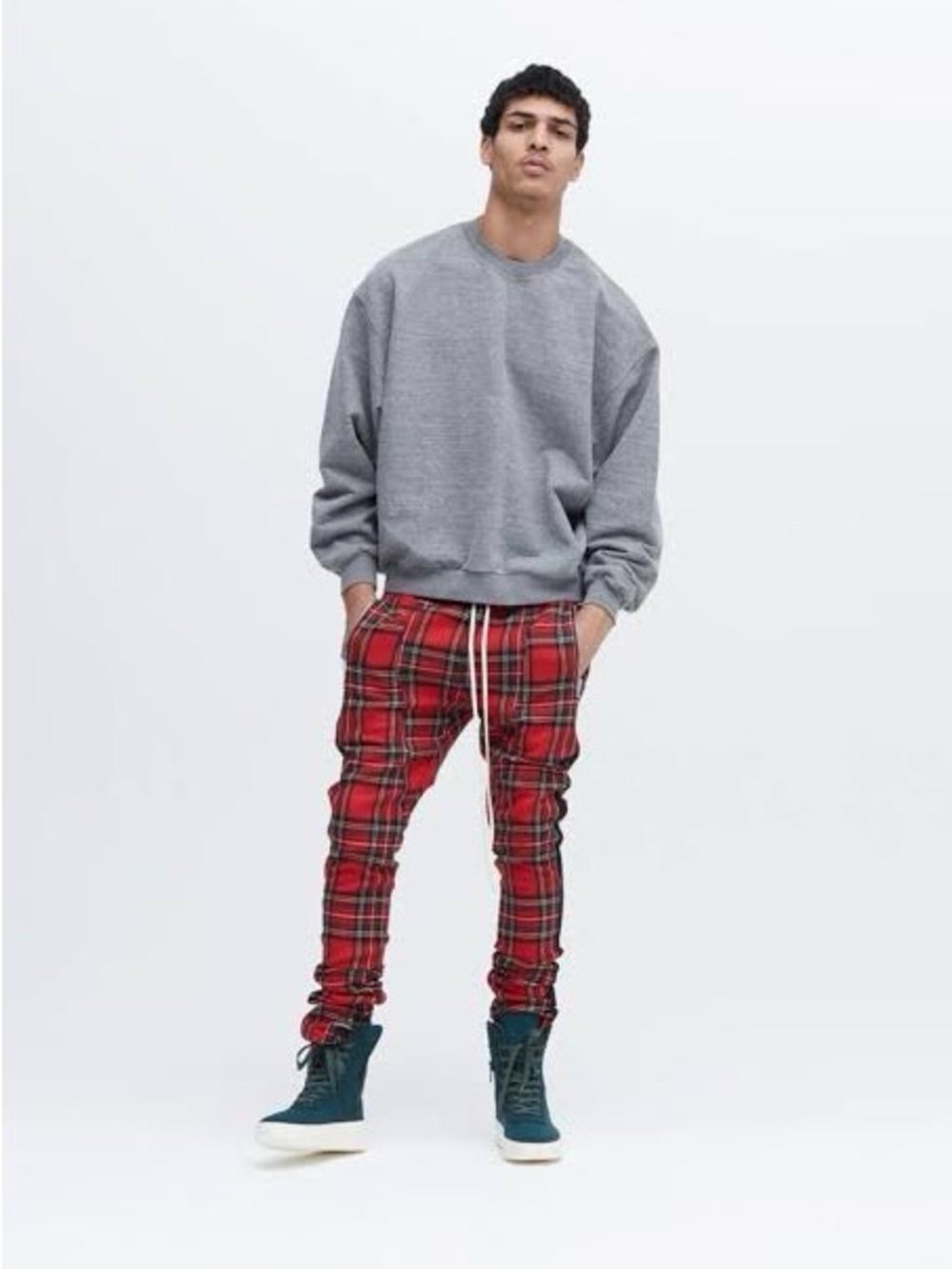 Fear of God Red Tartan Joggers with Drawstring